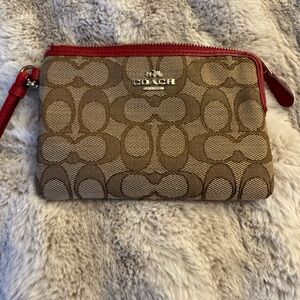 Coach Signature Brown and Red Wristlet